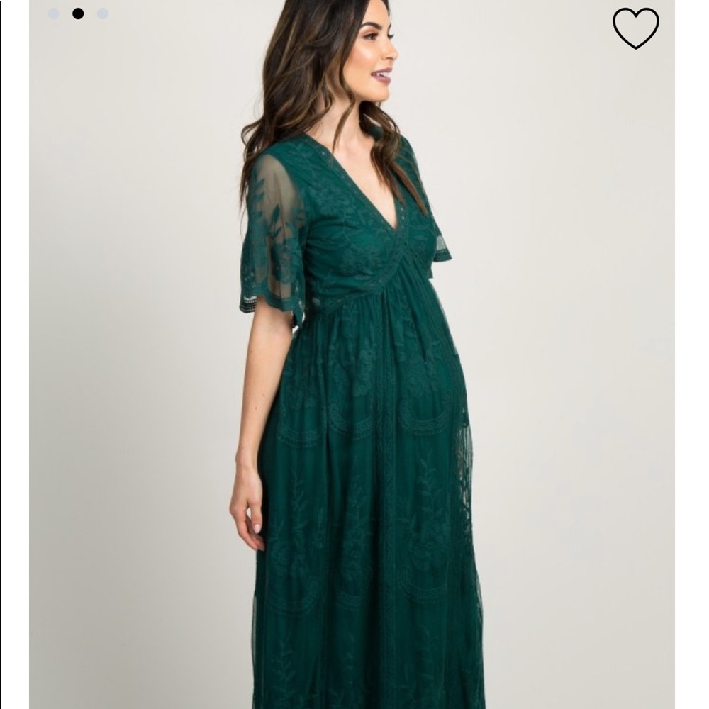 Pink Blush Green Lace Overlay Maxi Dress